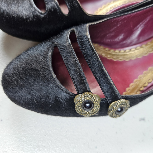 Vintage J Vincent Kitten Heel Shoe Black Calf Hair Womens 6.5 Medallion Dressy - Picture 3 of 16